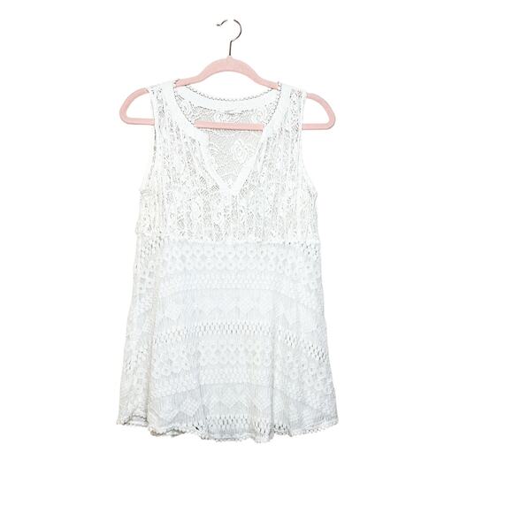 Mystree Womens Sheer Lace Crochet Babydoll Top Coquette Flowy Whimsical Medium - Picture 1 of 6
